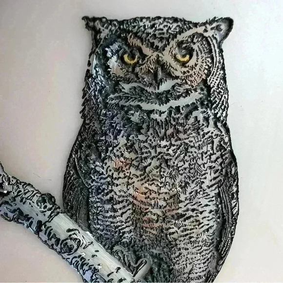 Montana Marble  Inc Wildlife Art Owl 🦉 Etched Plaque 1991 W/ Stand - Picture 4 of 7